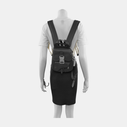 DIOR Gallop Mini Dark Gray Leather Saddle Bag Backpack with Silver Hardware Removable Strap-(SKU)-943857076