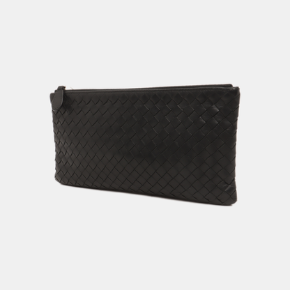BOTTEGA VENETA Black Calf Leather Woven Clutch Black hardware-(SKU)-14277018