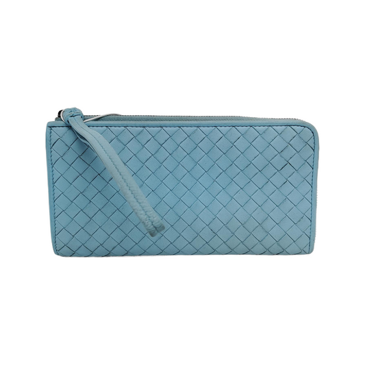 BOTTEGA VENETA Blue Cowhide Braided Wallet Ruthenium color hardware-(SKU)-942172044