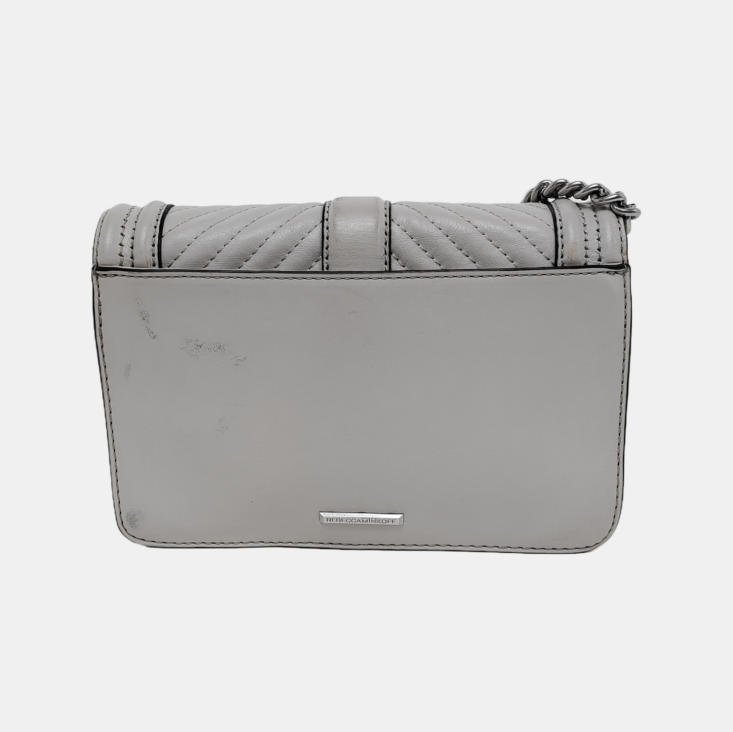 REBECCA MINKOFF Love  Small size Gray leather quilted crossbody bag/shoulder bag Silver Hardware-(SKU)-943935965