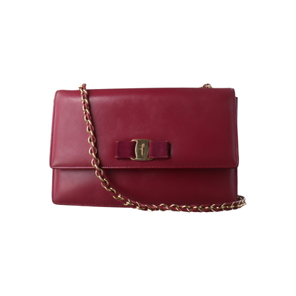 FERRAGAMO Ginny Fuchsia Leather Embossed Single Shoulder Bag Crossbody Golden hardware-(SKU)-14462522