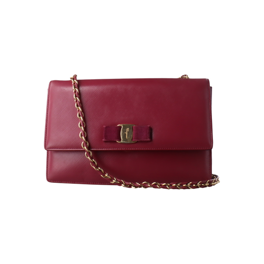 FERRAGAMO Ginny Fuchsia Leather Embossed Single Shoulder Bag Crossbody Golden hardware-(SKU)-14462522