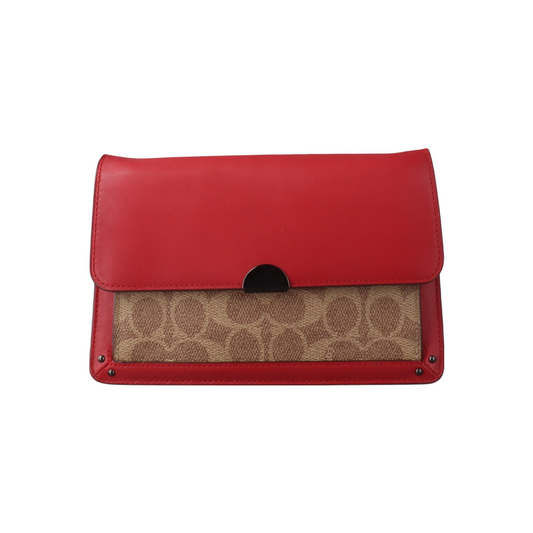 COACH Small size Red Leather Monogrammed Single Shoulder Bag Handbag Crossbody Black hardware shoulder straps-(SKU)-933513610