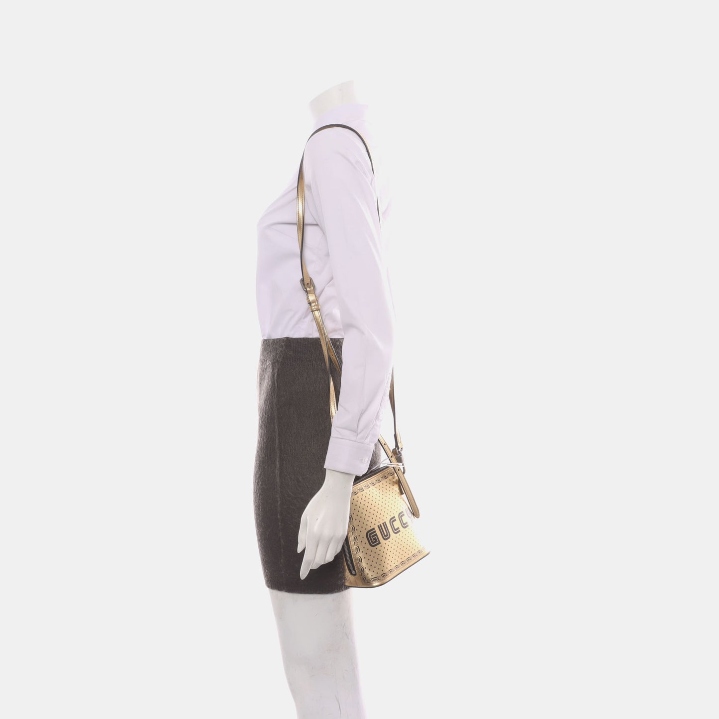 GUCCI Gucci x Sega Champagne Cowhide Printed Crossbody Bag Shoulder Bag Silver Hardware Removable shoulder strap-(SKU)-930001386