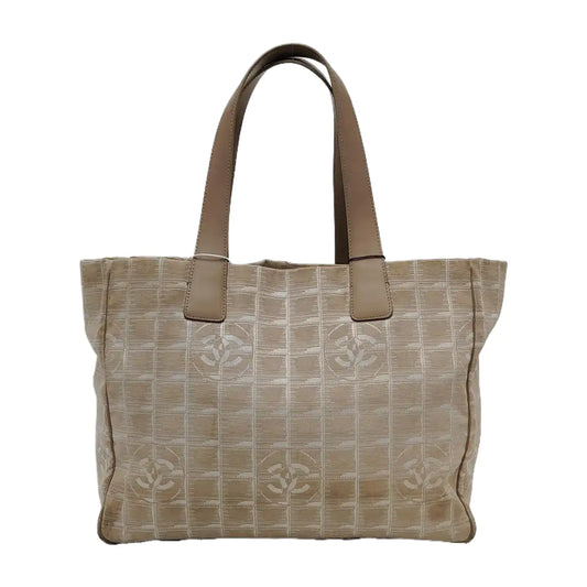 CHANEL TRAVEL LINE Ivory Fabric Ice Grid Single Shoulder Bag Tote Bag Golden hardware 9nan-(SKU)-944131983