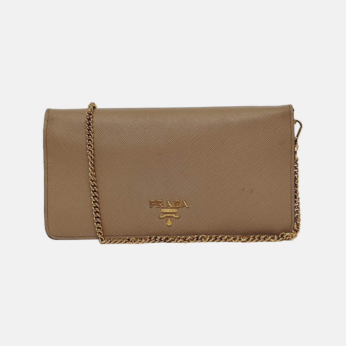 PRADA Khaki Calfskin Crossgrain Crossbody Bag Single Shoulder Bag Golden hardware Removable shoulder strap-(SKU)-941086582