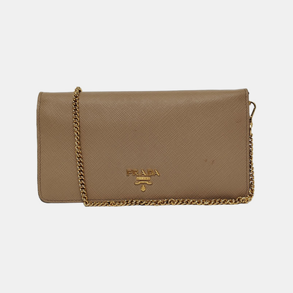 PRADA Khaki Calfskin Crossgrain Crossbody Bag Single Shoulder Bag Golden hardware Removable shoulder strap-(SKU)-941086582