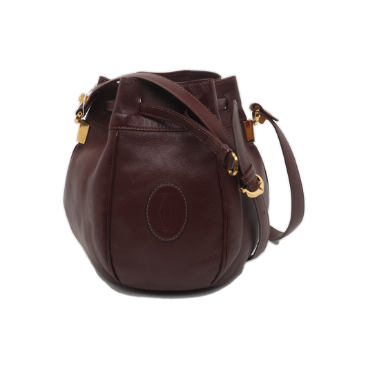 Cartier Bucket bag Burgundy Cowhide Single Shoulder Bag Crossbody Bag Golden hardware-(SKU)-935400465