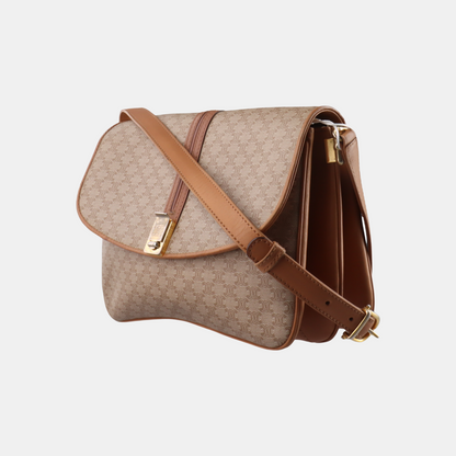 CELINE TABOU Beige coated canvas triumph gate single shoulder bag crossbody bag Golden hardware-(SKU)-14368008