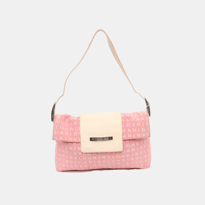 BVLGARI LA MANIE DES LOGOS Pink Canvas Jacquard Crossbody Shoulder Bag Silver Hardware Removable shoulder strap-(SKU)-13296603
