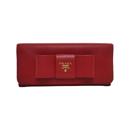 PRADA Fiocco Bow Red Leather Wallet Golden hardware-(SKU)-945456759