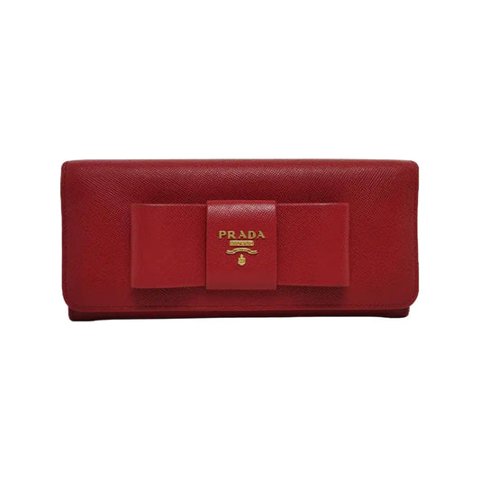 PRADA Fiocco Bow Red Leather Wallet Golden hardware-(SKU)-945456759