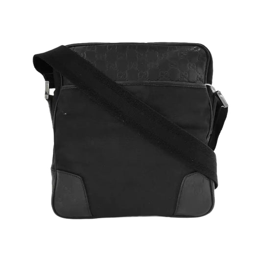 GUCCI Messenger Black Fabric Embossed Shoulder Bag Crossbody Bag Silver Hardware-(SKU)-945046020
