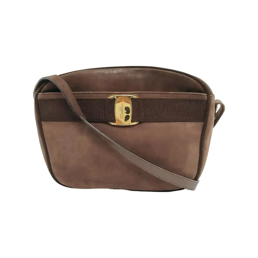 FERRAGAMO Vara Brown Leather Crossbody Single Shoulder Bag Golden hardware-(SKU)-944711429