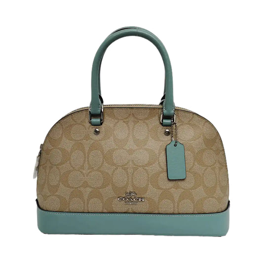 COACH SIERRA Khaki Coated Canvas Monogram Single Shoulder Bag Crossbody Tote Bag Silver Hardware Removable shoulder strap-(SKU)-942239694