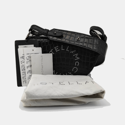 STELLA McCARTNEY Black Leather Texture Inlaid Single Shoulder Bag Silver Hardware Removable shoulder strap-(SKU)-940252437