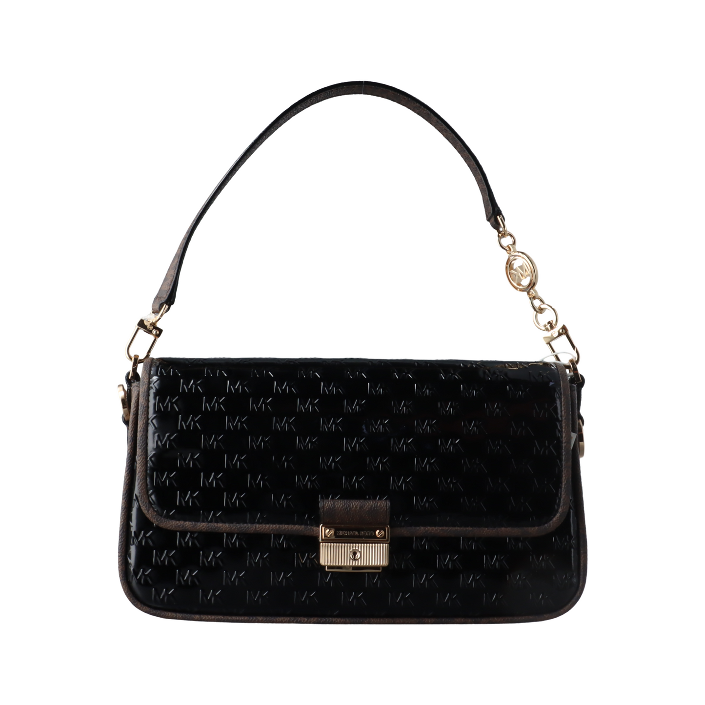 MICHAEL KORS Black Leather Damask Single Shoulder Bag Handbag Crossbody Bag Golden hardware shoulder straps-(SKU)-13817272