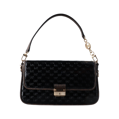 MICHAEL KORS Black Leather Damask Single Shoulder Bag Handbag Crossbody Bag Golden hardware shoulder straps-(SKU)-13817272