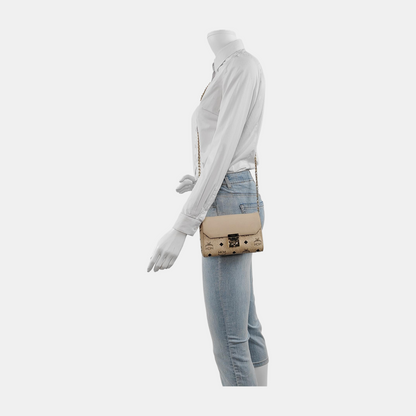 MCM MILLIE  Khaki coated canvas monogram laurel buckle shoulder bag/crossbody bag Golden hardware Removable shoulder strap-(SKU)-942977420