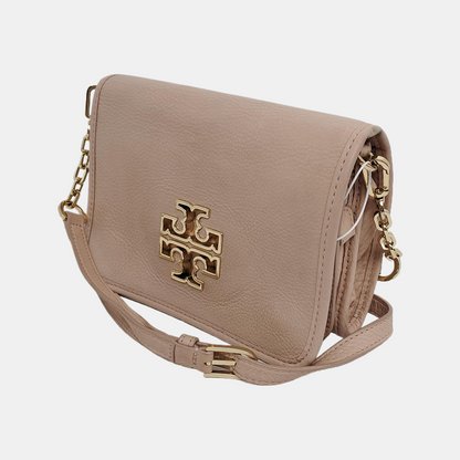 TORY BURCH Britten Light Pink Leather Crossbody Bag Single Shoulder Bag Silver Hardware Removable shoulder strap-(SKU)-942795681