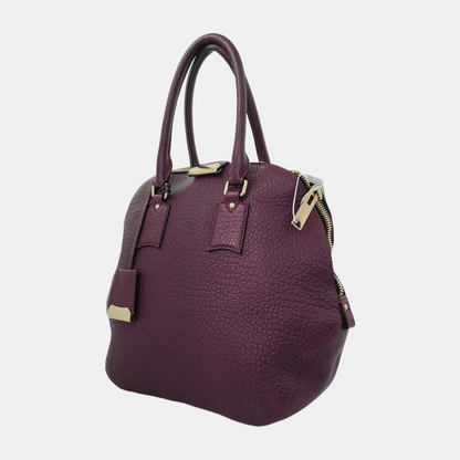 BURBERRY Clifton Plum Purple Cowhide Tote Bag Golden hardware-(SKU)-944416398