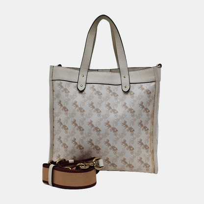 COACH FIELD White Coated Canvas Carriage Single Shoulder Bag Crossbody Handbag Golden hardware Removable shoulder strap-(SKU)-940671744