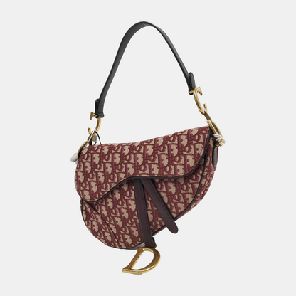 DIOR Saddle Small Burgundy Canvas Monogram Saddle Bag Crossbody Shoulder Bag with Gold Hardware Removable Strap-(SKU)-943857438
