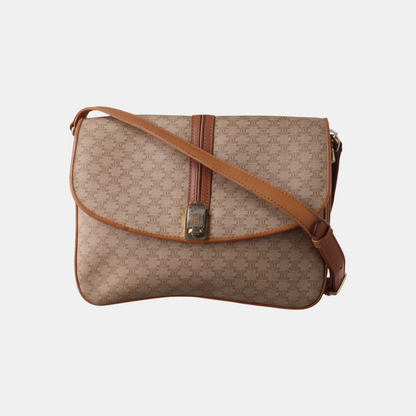 CELINE TABOU Beige coated canvas triumph gate single shoulder bag crossbody bag Golden hardware-(SKU)-14368008