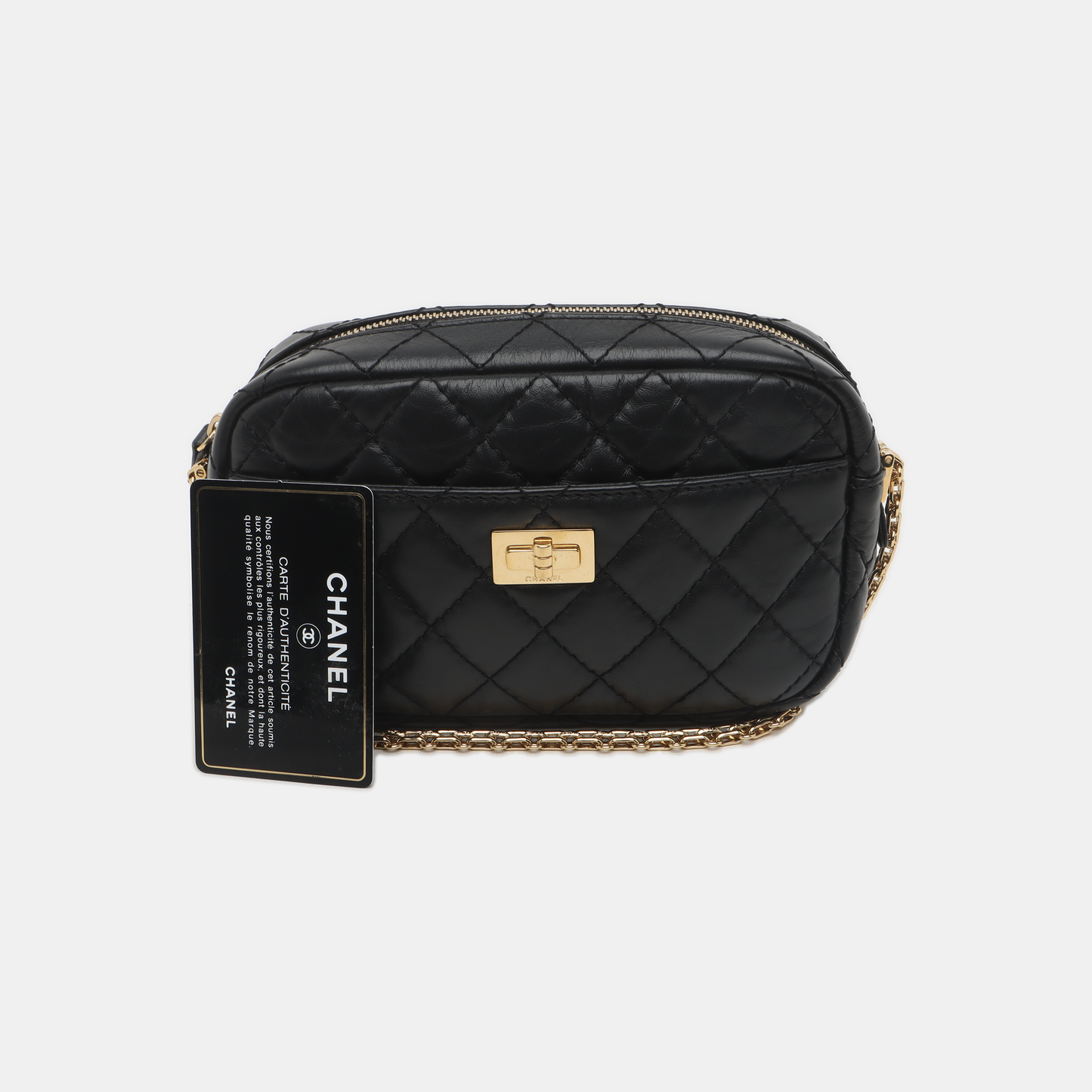 CHANEL 2.55 Mini Black Calfskin Quilted Shoulder Bag with Gold Hardware, 27 Clutch-(SKU)-935562436