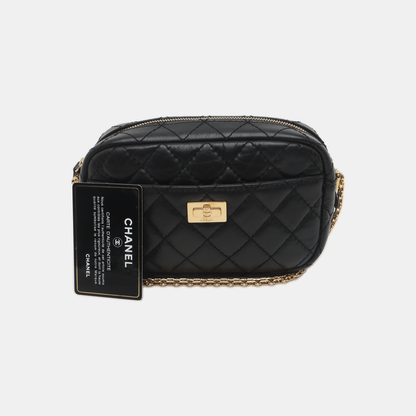 CHANEL 2.55 Mini Black Calfskin Quilted Shoulder Bag with Gold Hardware, 27 Clutch-(SKU)-935562436