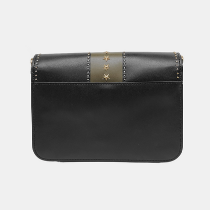 MICHAEL KORS Sloan Editor Medium size Black Leather Studs Single Shoulder Bag Golden hardware Removable shoulder strap-(SKU)-940342508