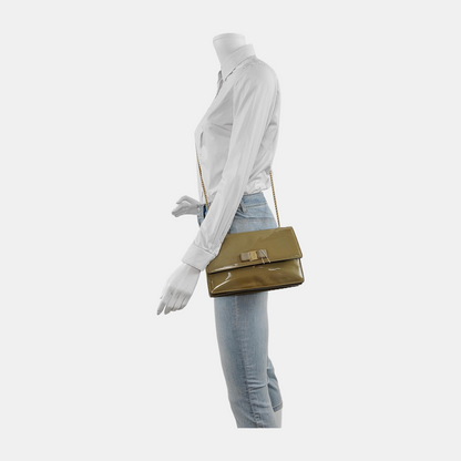 FERRAGAMO Ginny Green Cowhide Single Shoulder Bag Crossbody Golden hardware-(SKU)-942638146