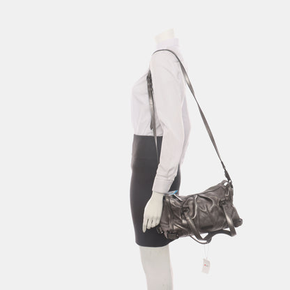 BURBERRY Silver Cowhide Single Shoulder Bag Crossbody Tote Bag Black hardware Removable shoulder strap-(SKU)-938135515