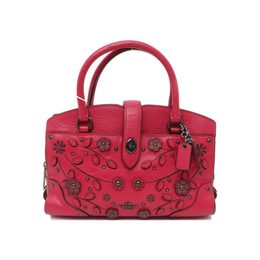 COACH MERCER Fuchsia Leather Studs Carriage Single Shoulder Bag Crossbody Handbag Black hardware Removable shoulder strap-(SKU)-934322406