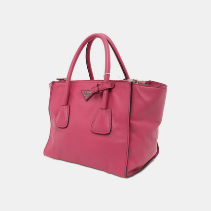 PRADA Glace Calf Blush Pink Leather Monogram Handbag Crossbody Single Shoulder Bag Silver Hardware-(SKU)-939994075