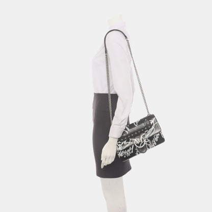 PINKO Mini Love Black Leather Stud Printed Crossbody Single Shoulder Bag Silver Hardware-(SKU)-936420003