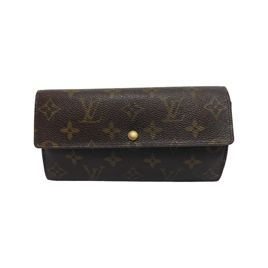 LOUIS VUITTON PORTE MONNAIE Large size Brown coated canvas vintage wallet Golden hardware-(SKU)-944949286