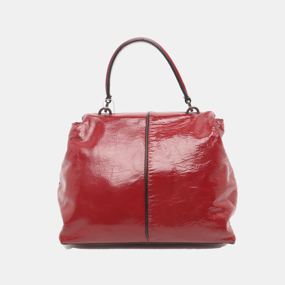 TOD'S Burgundy Patent Leather Quilted Single Shoulder Bag Ruthenium color hardware Removable shoulder strap-(SKU)-931990253
