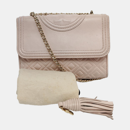 TORY BURCH Fleming Small size Pink Sheepskin Quilted Crossbody Bag Single Shoulder Bag Golden hardware-(SKU)-942795679