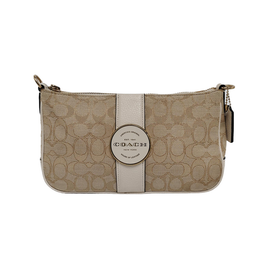 COACH Beige Canvas Monogrammed Crossbody Bag Shoulder Bag Golden hardware Removable shoulder strap-(SKU)-940143188