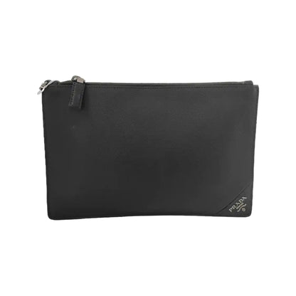 PRADA Black Cowhide Clutch Silver Hardware-(SKU)-942856907