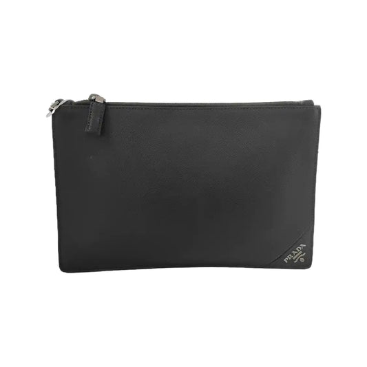 PRADA Black Cowhide Clutch Silver Hardware-(SKU)-942856907