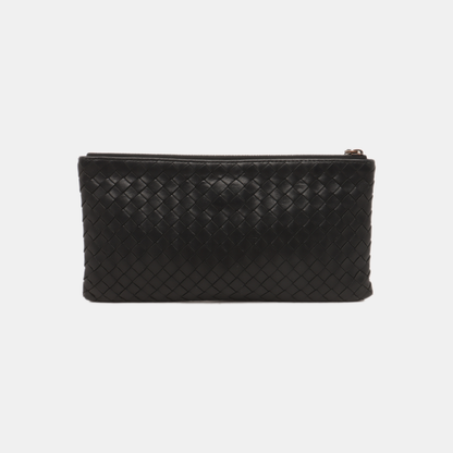 BOTTEGA VENETA Black Calf Leather Woven Clutch Black hardware-(SKU)-14277018