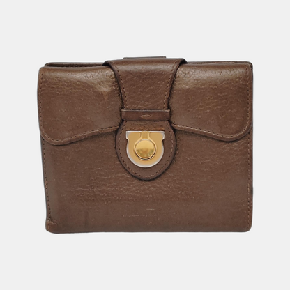 FERRAGAMO Brown Cowhide Wallet Golden hardware-(SKU)-943612339