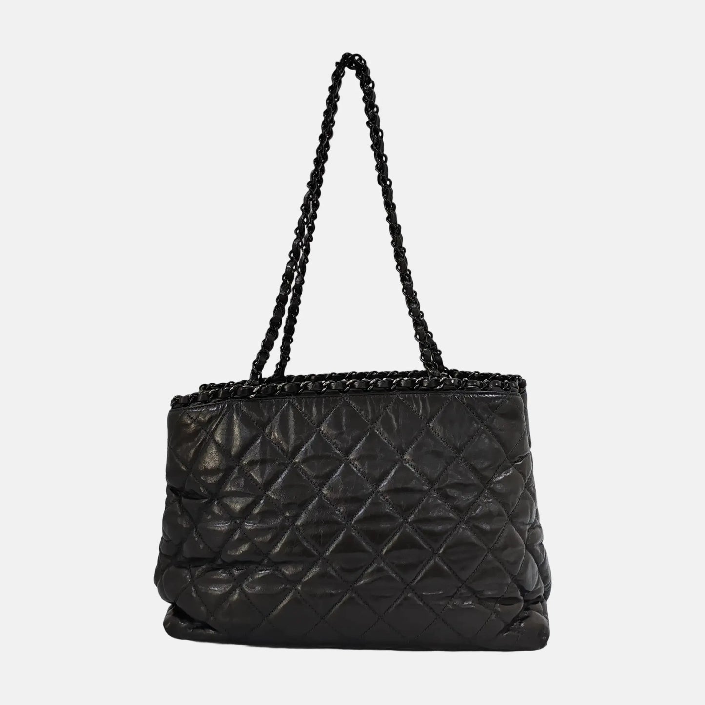 CHANEL CHAIN ME Black Leather Quilted Shoulder Bag, Rhodium-Plated Hardware, 14 Compartments-(SKU)-945537046