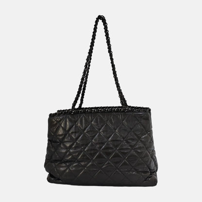 CHANEL CHAIN ME Black Leather Quilted Shoulder Bag, Rhodium-Plated Hardware, 14 Compartments-(SKU)-945537046