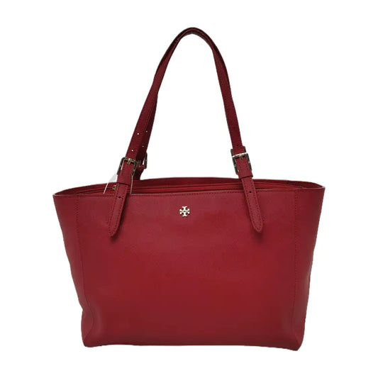 TORY BURCH York Red Leather Embossed Single Shoulder Bag Tote Bag Silver Hardware shoulder straps-(SKU)-944533691