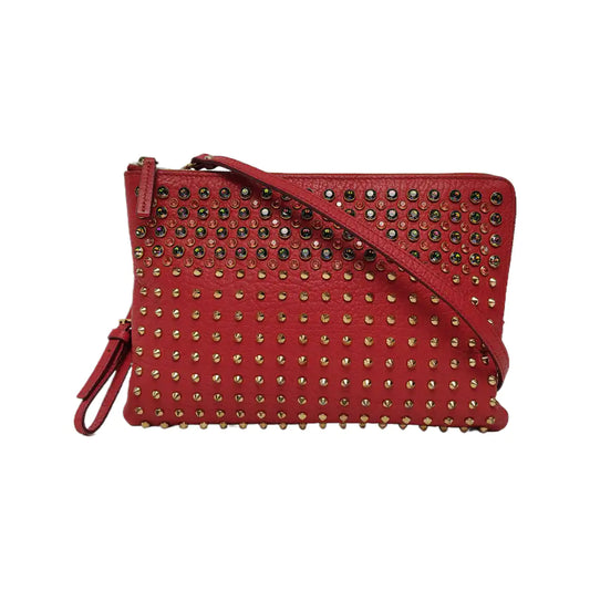 MCM Red Leather Rivet Embellished Crossbody Shoulder Bag Golden Silver Hardware Removable shoulder strap-(SKU)-942099905