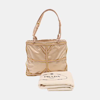 PRADA Tote bag Nude Pink Satin Tote Bag Golden hardware-(SKU)-14425412