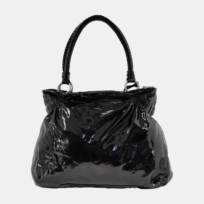 FERRAGAMO Marissa Black Patent Leather Tote Bag Silver Hardware-(SKU)-944545023